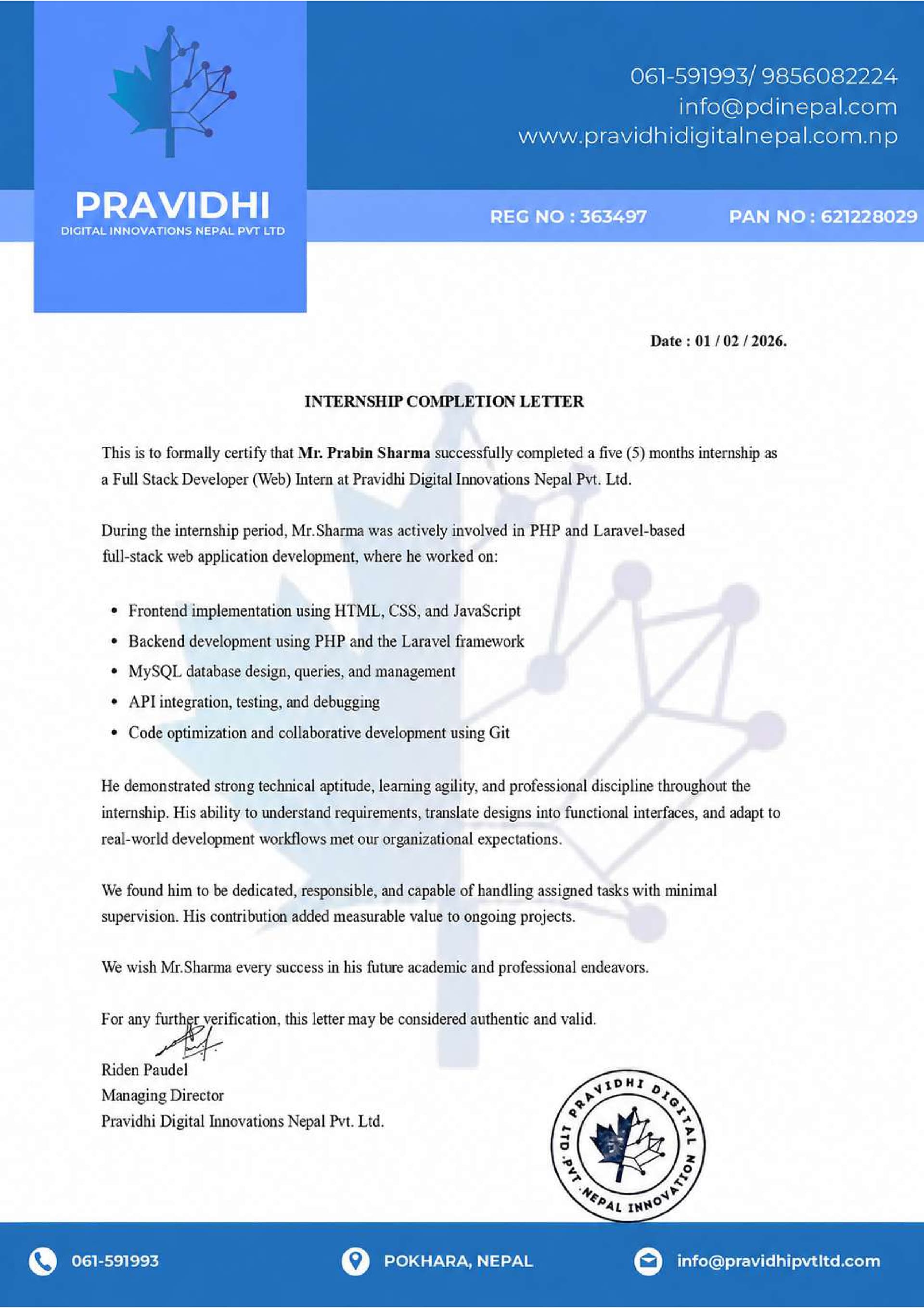 Internship Certificate — BSc (Hons) Computer Systems Engineering