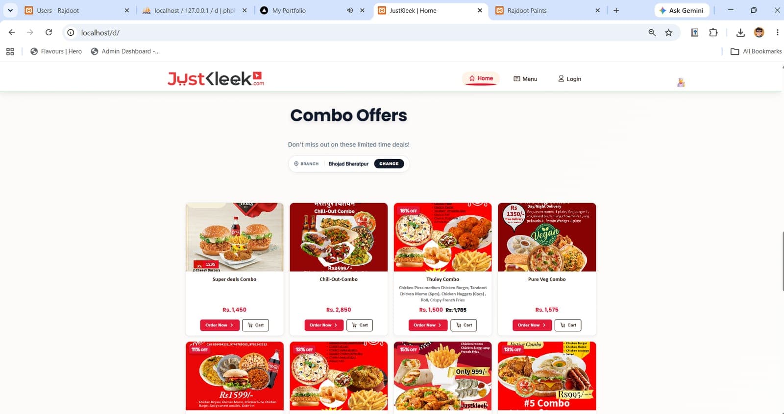 Storefront — combo offers on the branch homepage