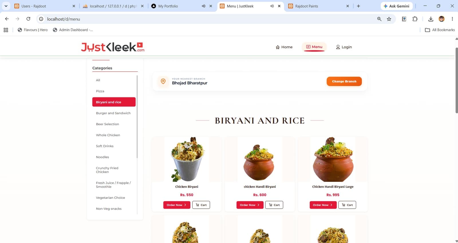 Storefront — menu browsing by category