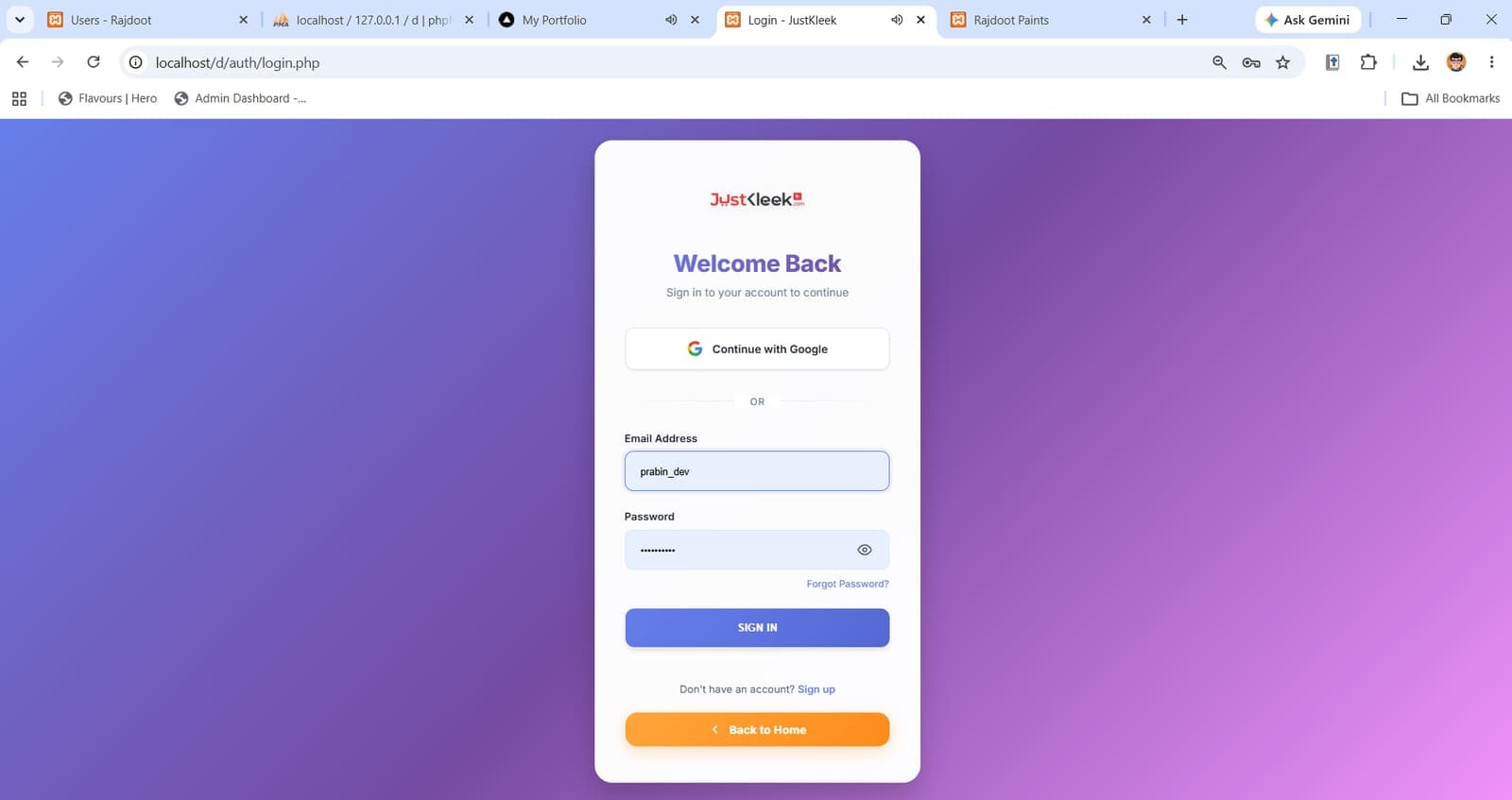 Customer sign-in — email OTP or Google OAuth