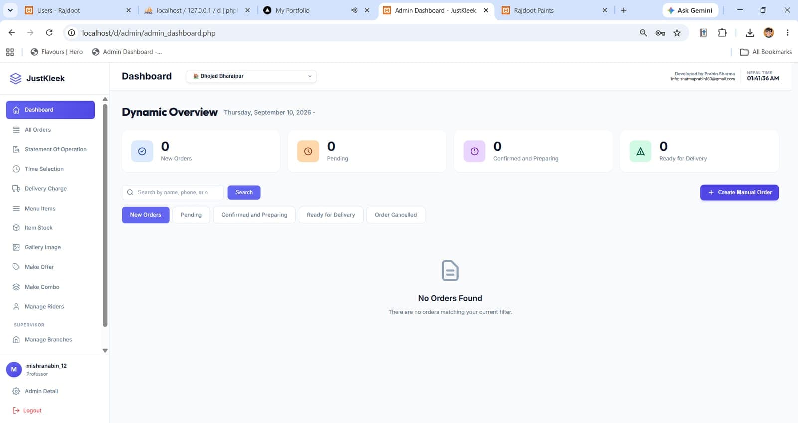 Branch admin dashboard — live overview, Nepal timezone