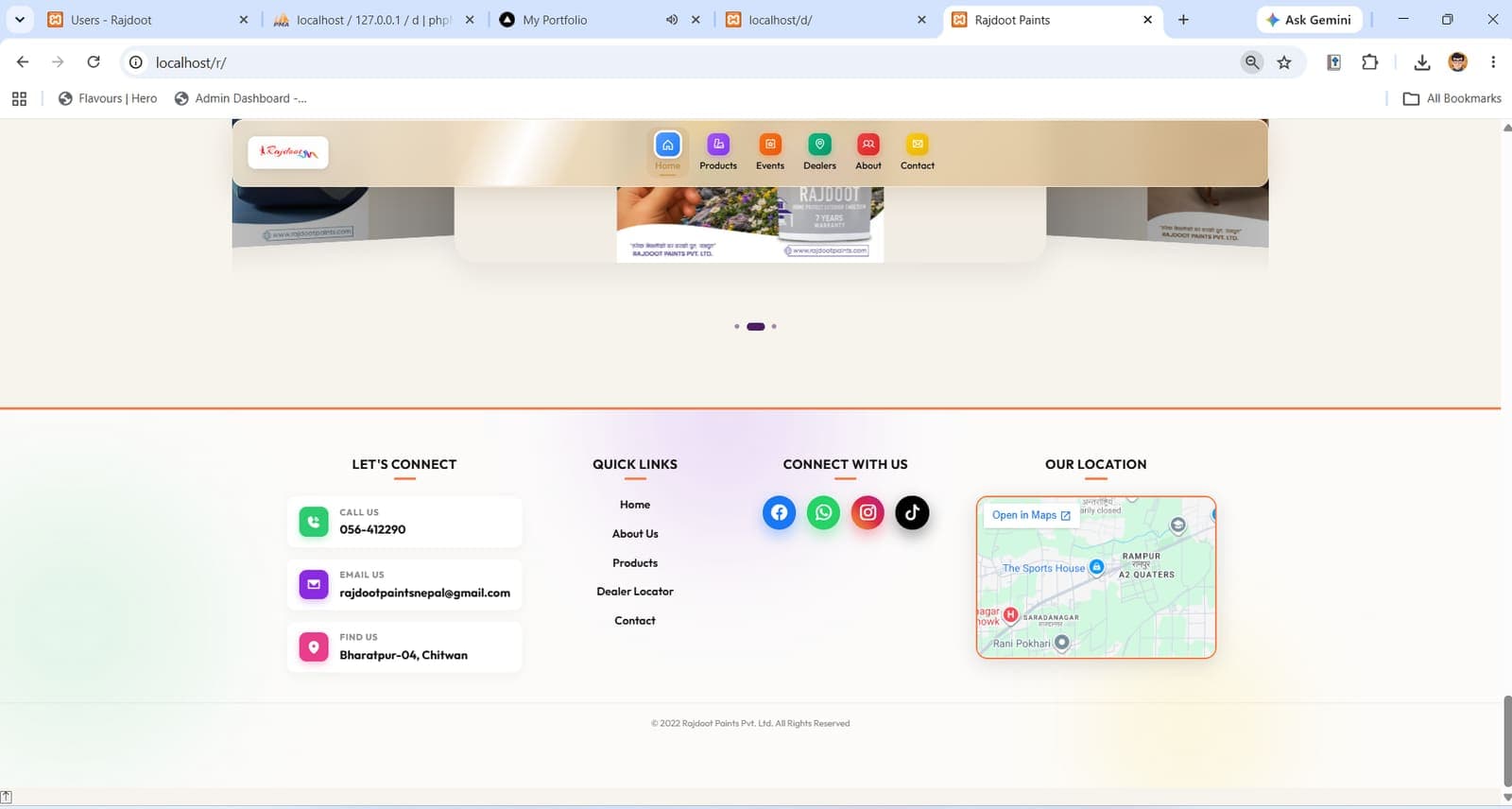 Home — promo carousel and site footer