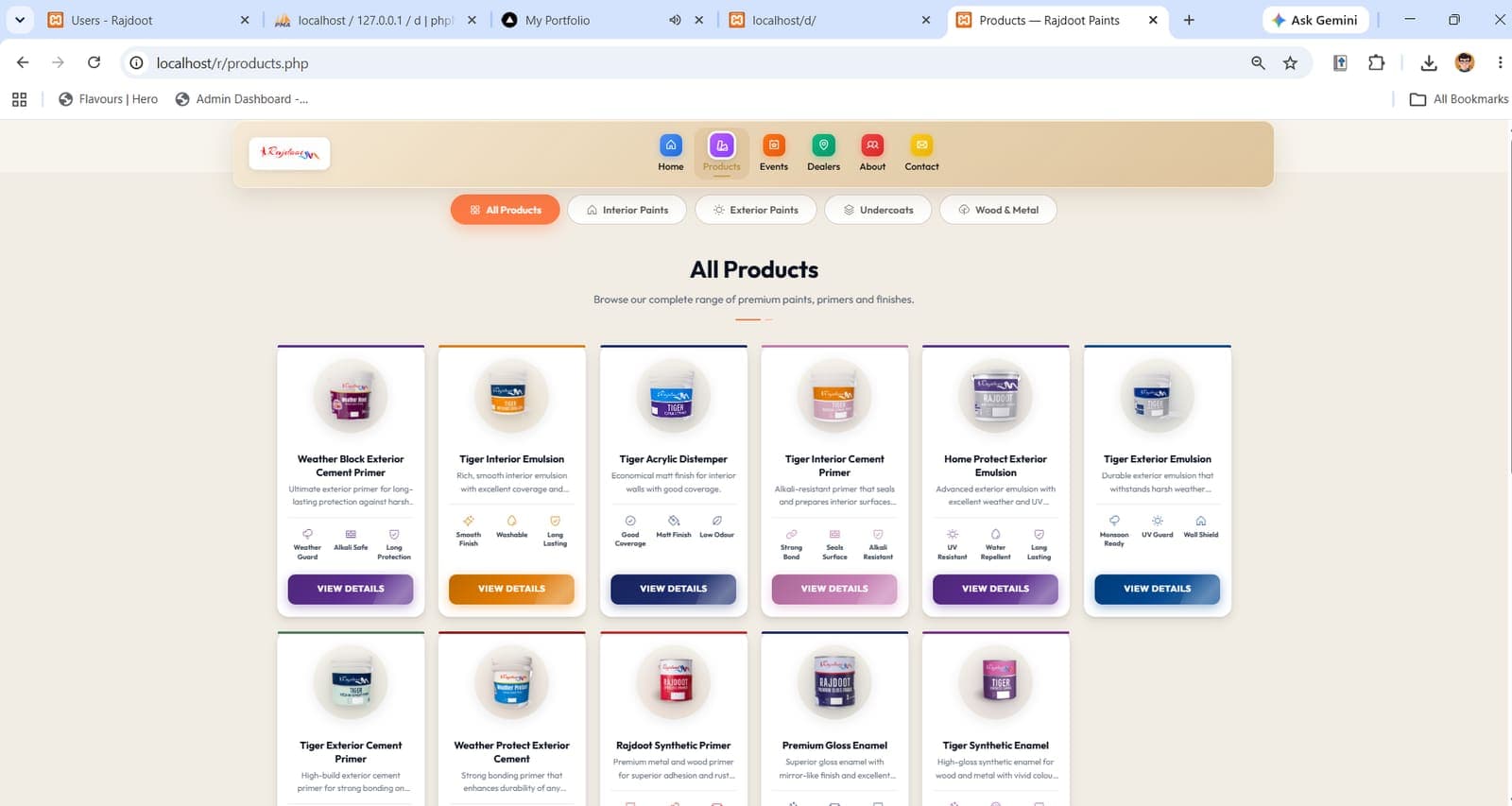 Products — full catalogue with category filter