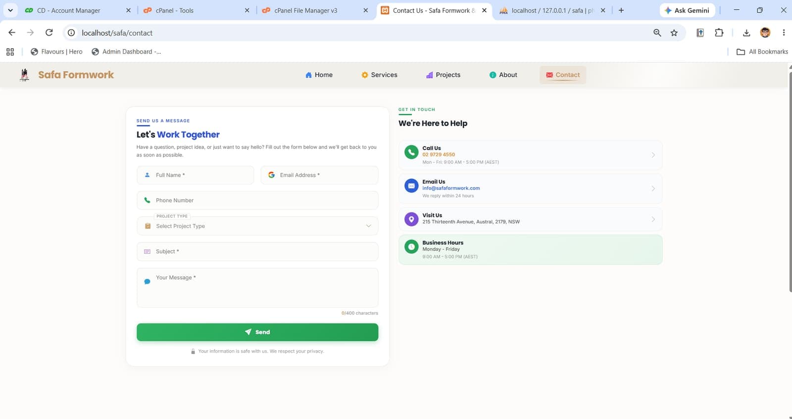 Contact — server-validated inquiry form