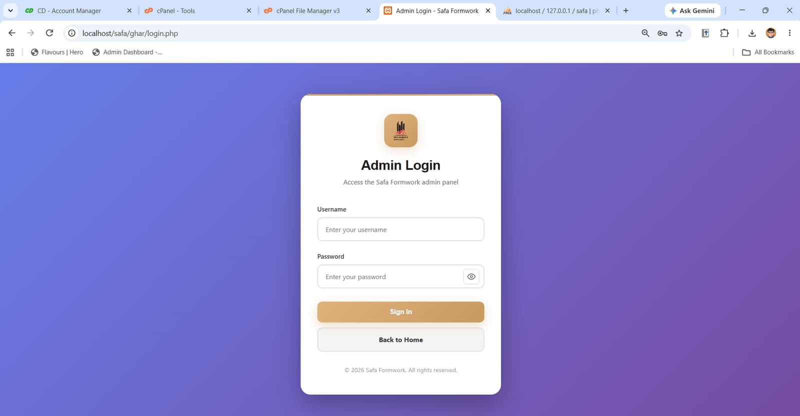 Custom admin login (no third-party CMS)