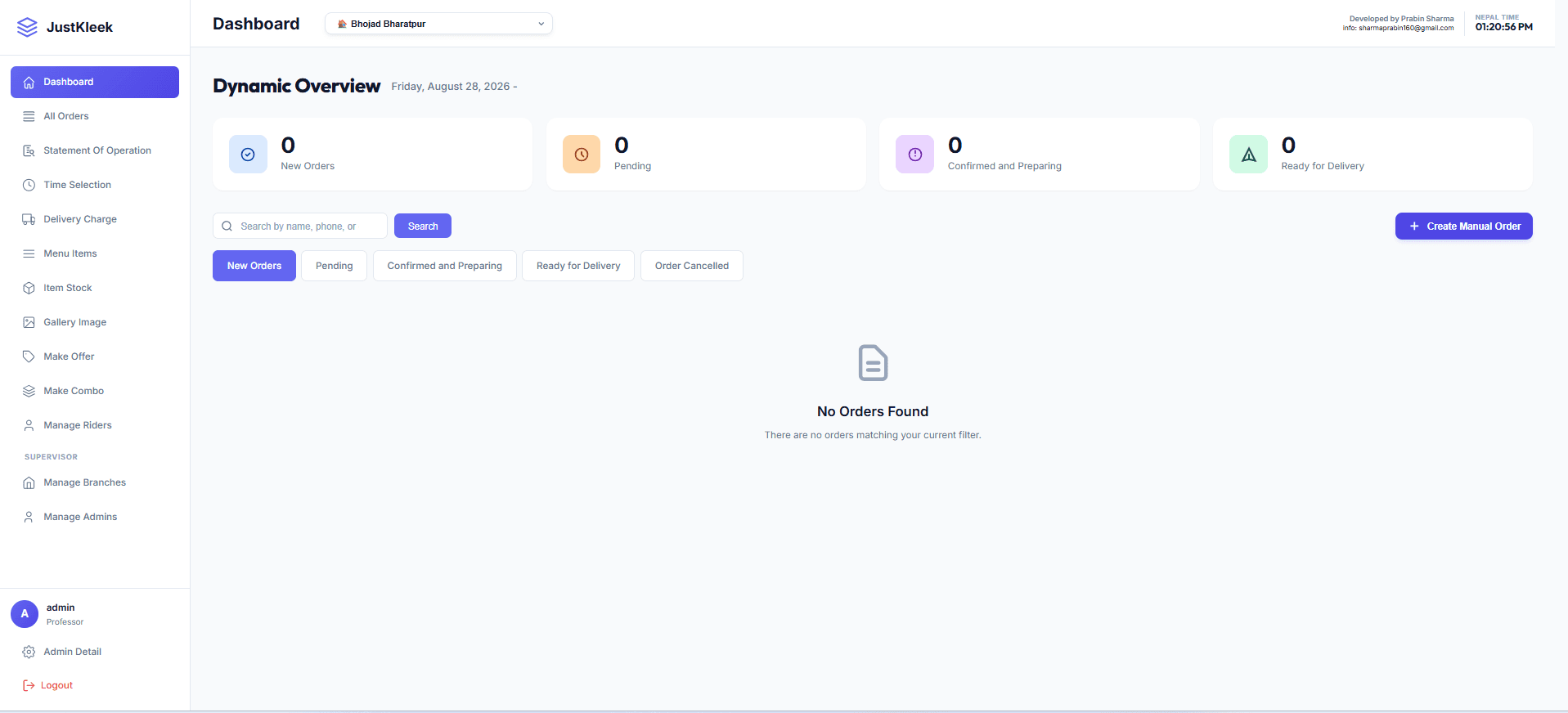 Live order dashboard
