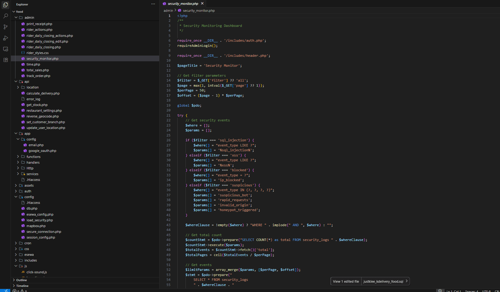 security_monitor.php — SQL injection and XSS filtering logic