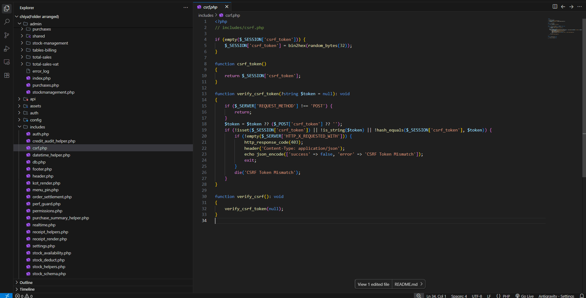 csrf.php — CSRF token generation and verification logic